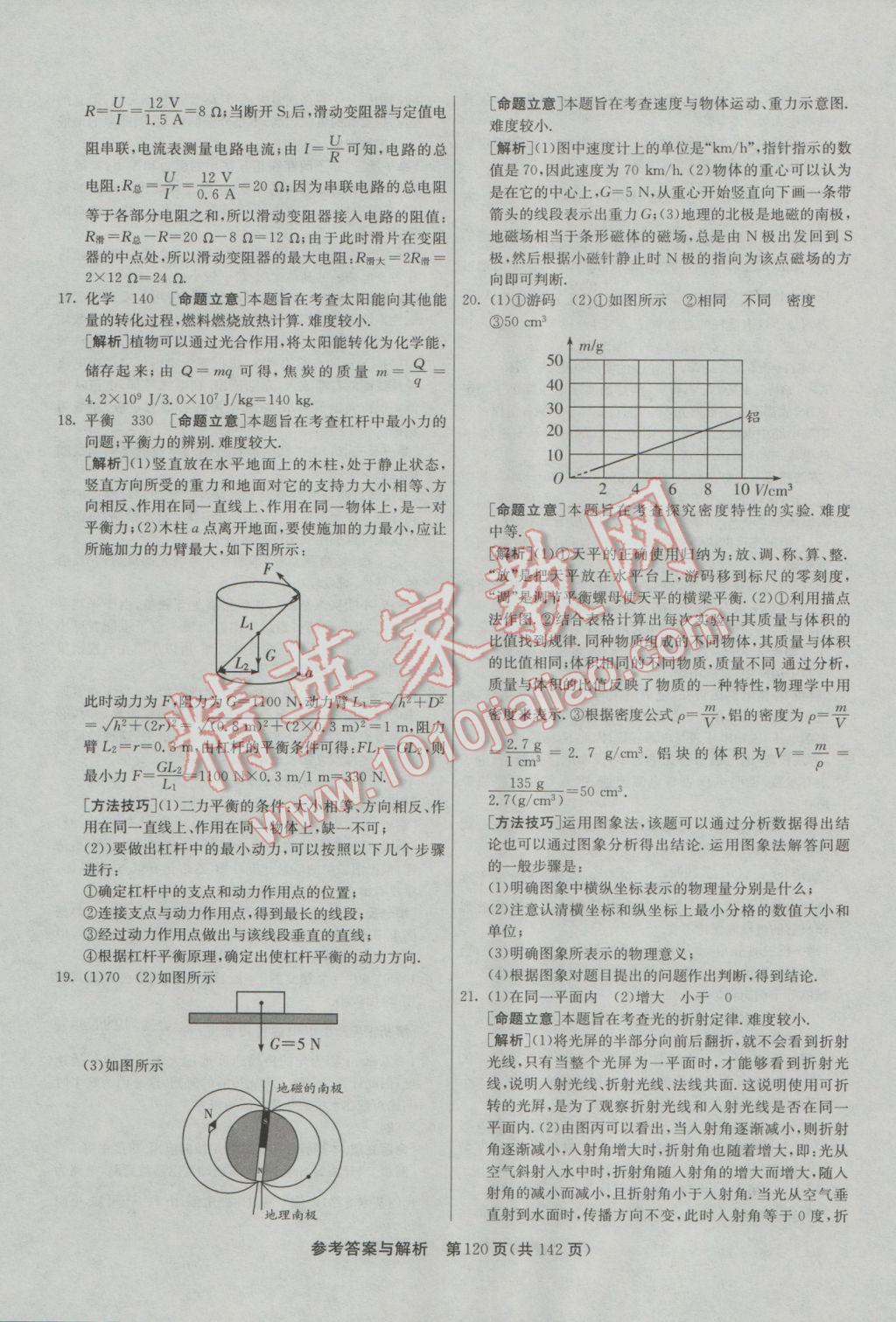 2017年春雨教育考必胜全国中考试卷精选物理 参考答案第120页