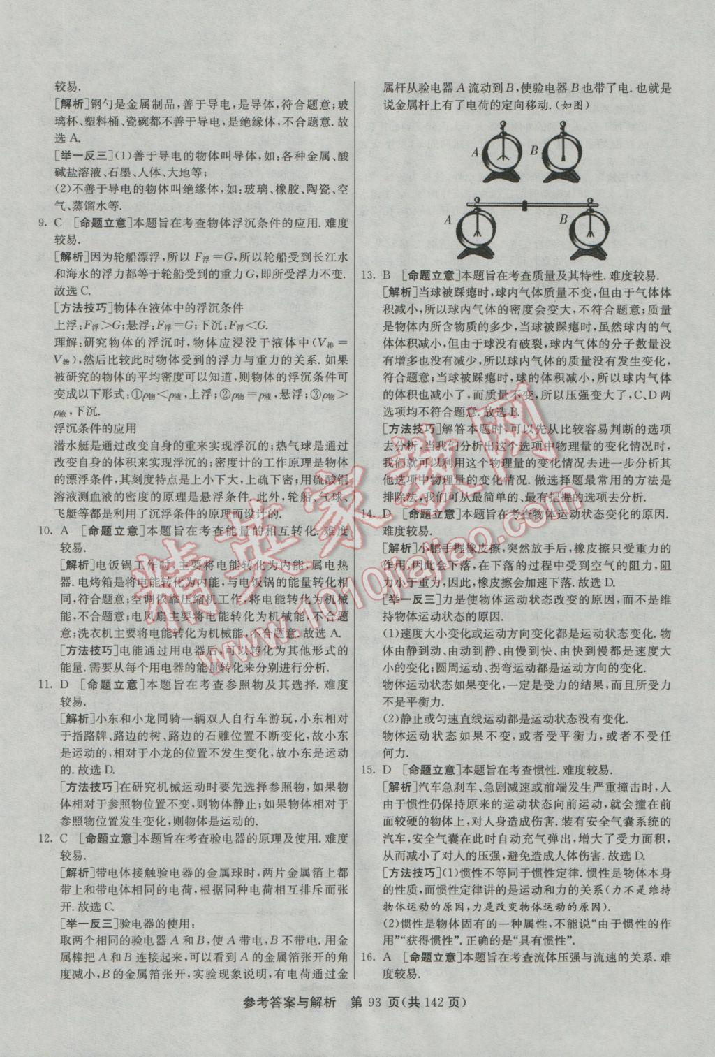 2017年春雨教育考必勝全國(guó)中考試卷精選物理 參考答案第93頁(yè)