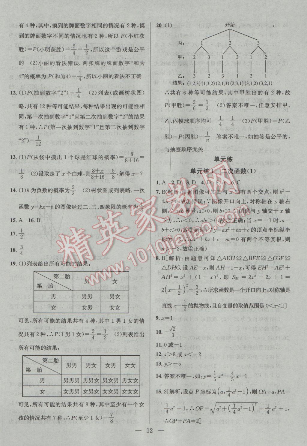 2017年提優(yōu)訓(xùn)練非常階段123九年級數(shù)學(xué)下冊江蘇版 參考答案第12頁