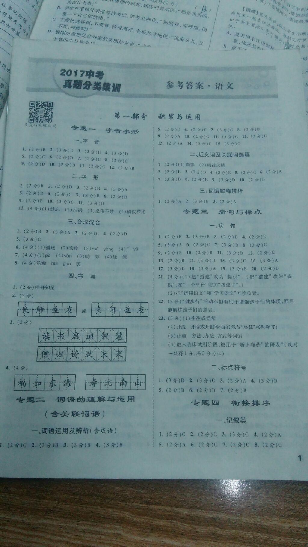 2016年中考特訓(xùn)營(yíng)真題分類集訓(xùn)語文 第1頁