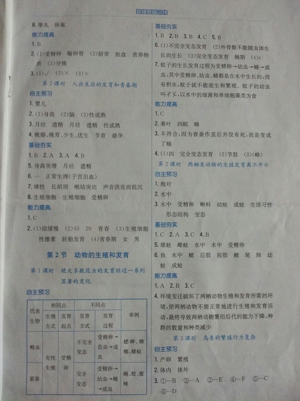 2016年新编基础训练八年级生物学上册北师大版 第9页