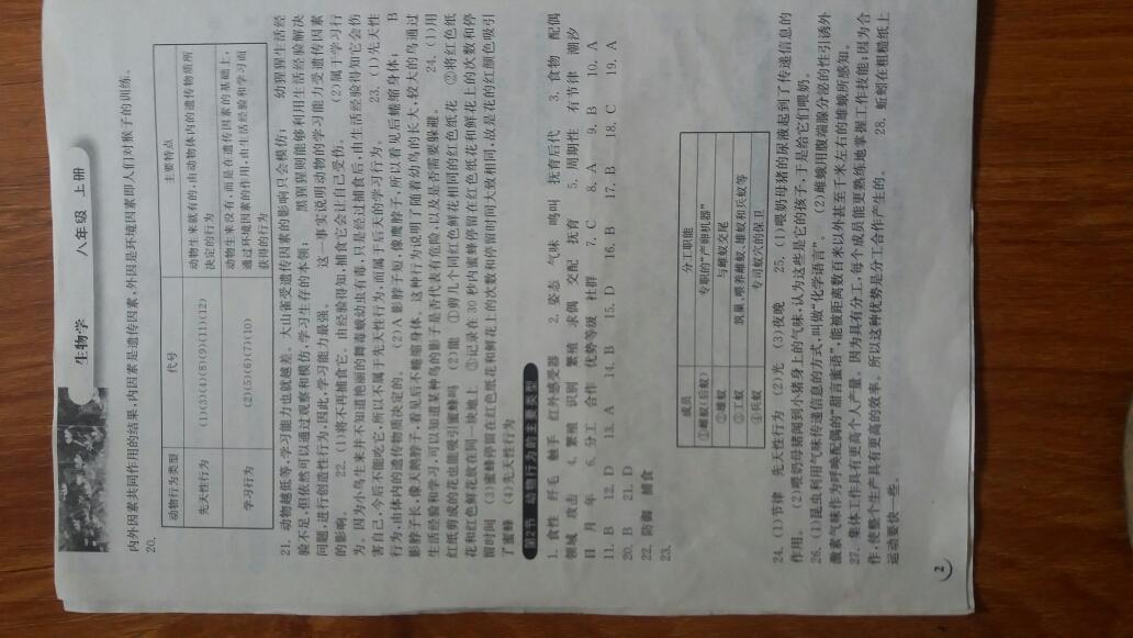 2016年长江作业本同步练习册八年级生物学上册北师大版 第2页