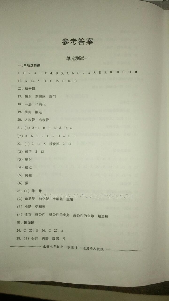 2016年單元測(cè)試八年級(jí)生物上冊(cè)人教版四川教育出版社 第13頁(yè)