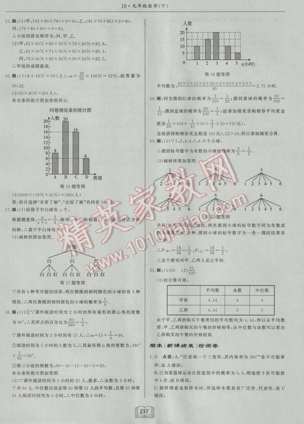 2017年啟東中學(xué)作業(yè)本九年級(jí)數(shù)學(xué)下冊(cè)江蘇版 參考答案第61頁(yè)