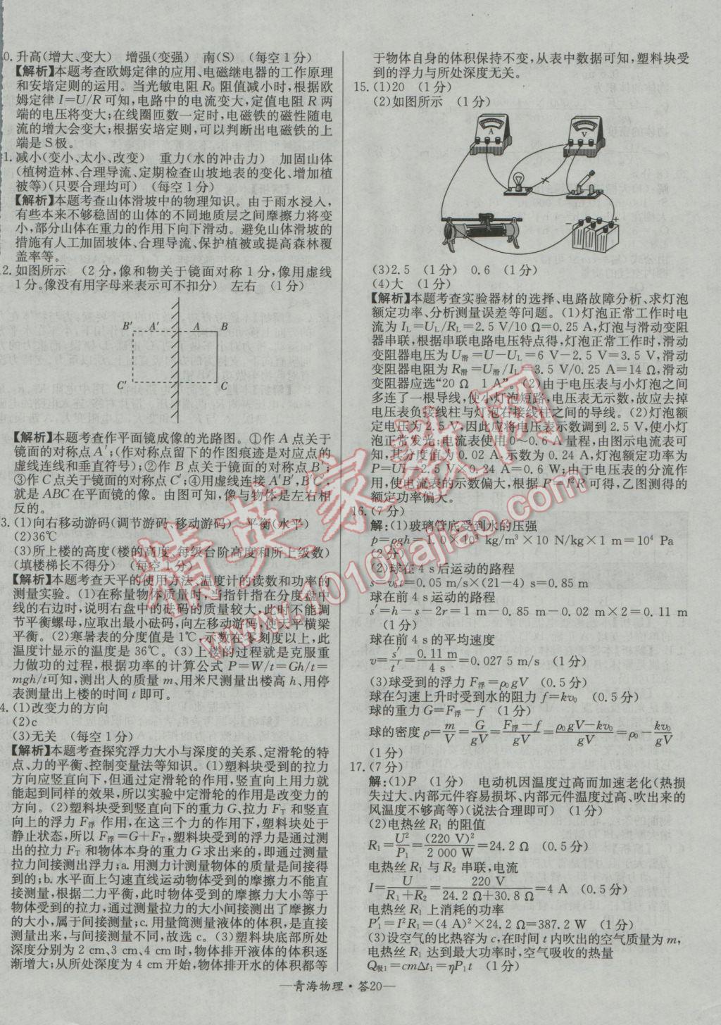 2017年天利38套青海省中考試題精選物理 參考答案第20頁(yè)