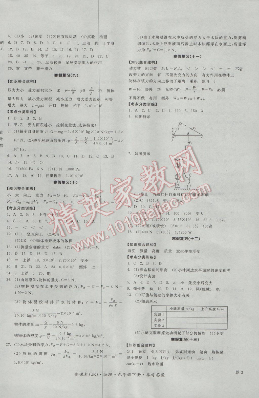 2017年全品学练考九年级物理下册教科版 参考答案第6页