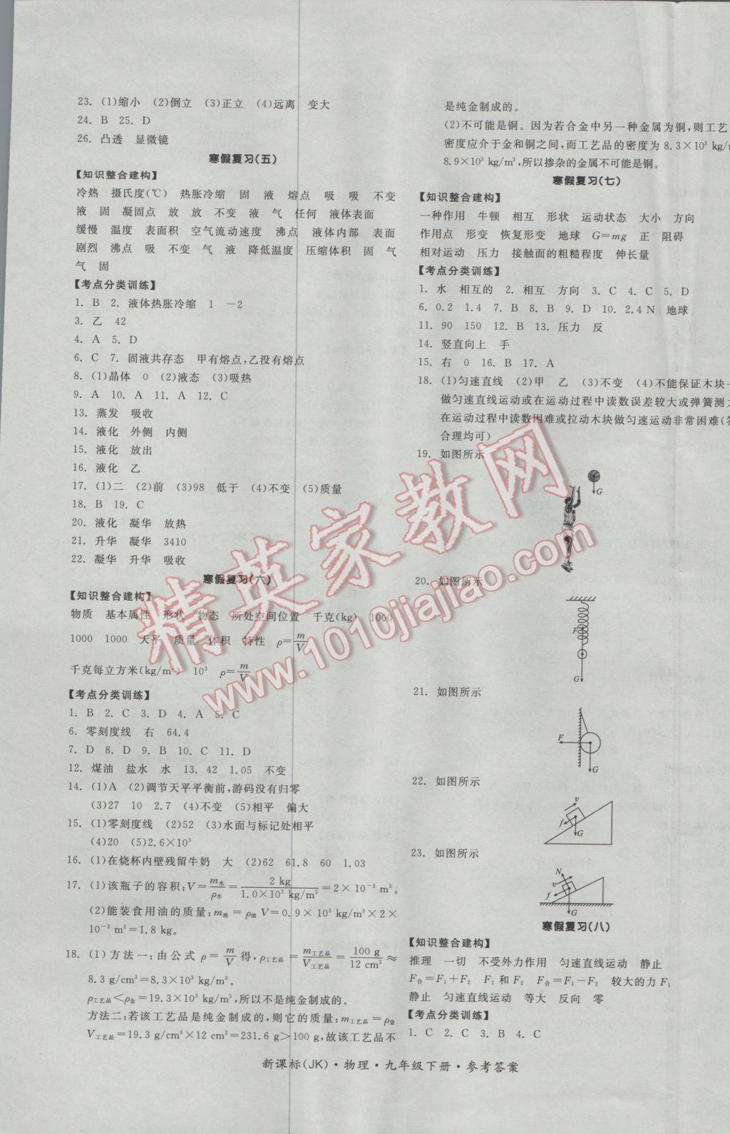 2017年全品学练考九年级物理下册教科版 参考答案第5页