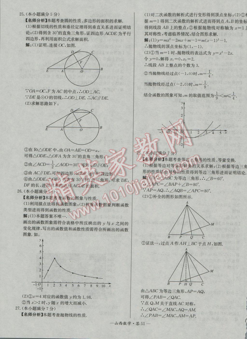 2017年天利38套山西省中考试题精选数学 参考答案第51页