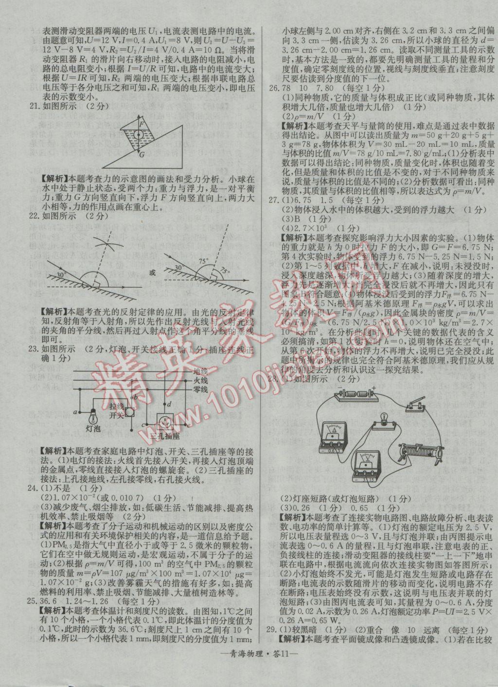 2017年天利38套青海省中考試題精選物理 參考答案第11頁