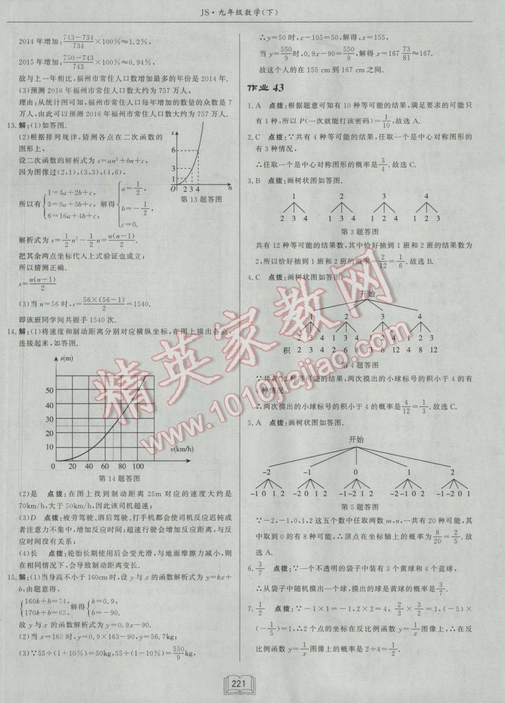 2017年啟東中學(xué)作業(yè)本九年級(jí)數(shù)學(xué)下冊(cè)江蘇版 參考答案第45頁(yè)