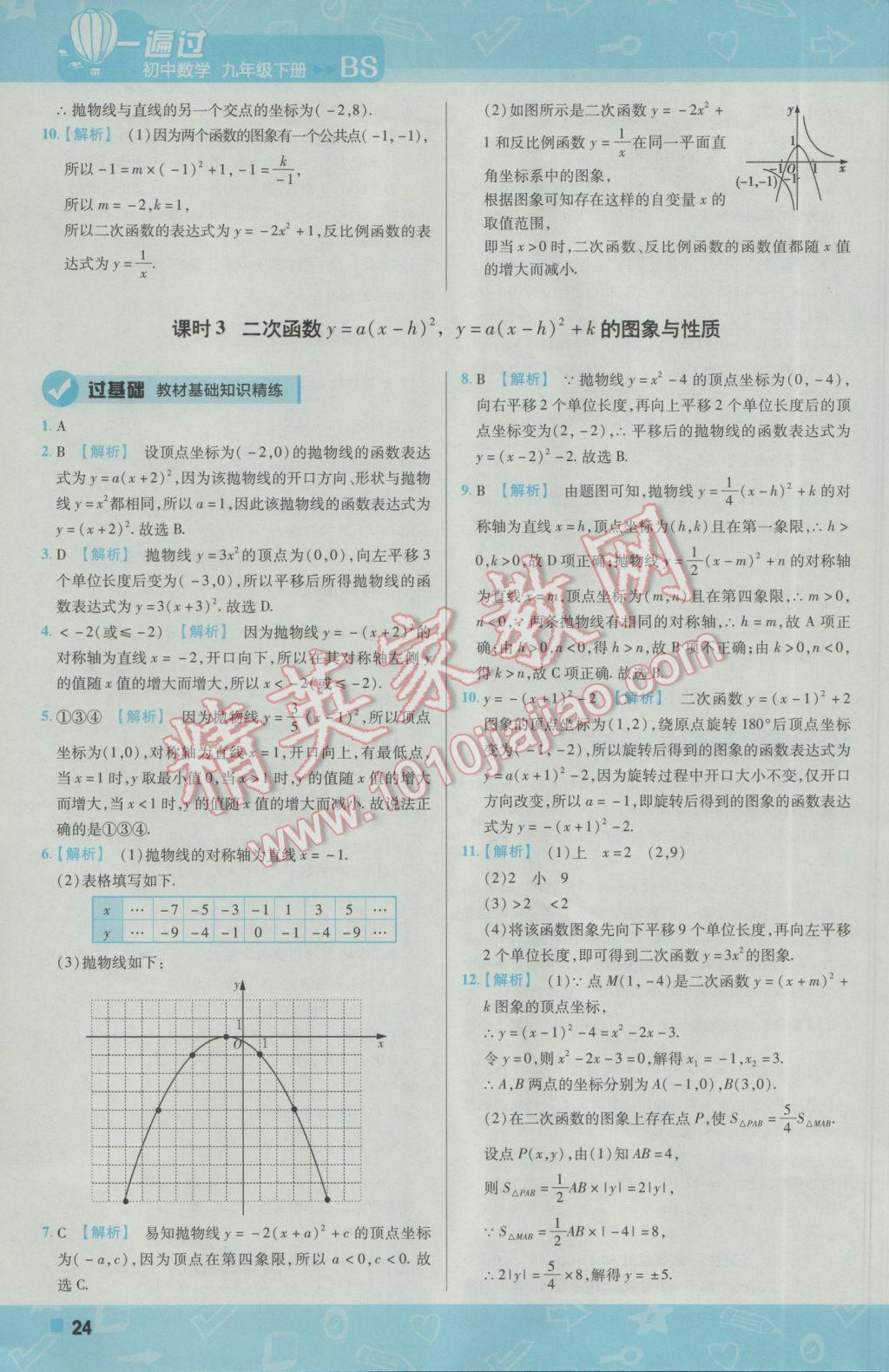 2017年一遍過(guò)初中數(shù)學(xué)九年級(jí)下冊(cè)北師大版 參考答案第24頁(yè)