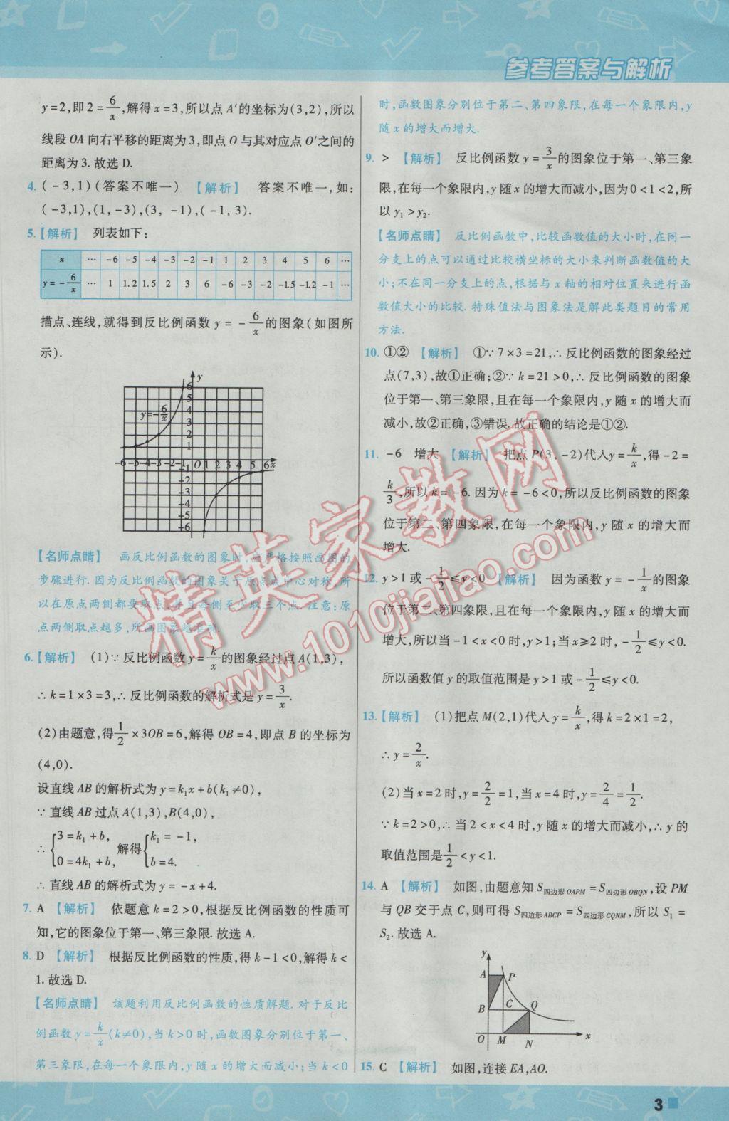 2017年一遍過初中數學九年級下冊人教版 參考答案第3頁