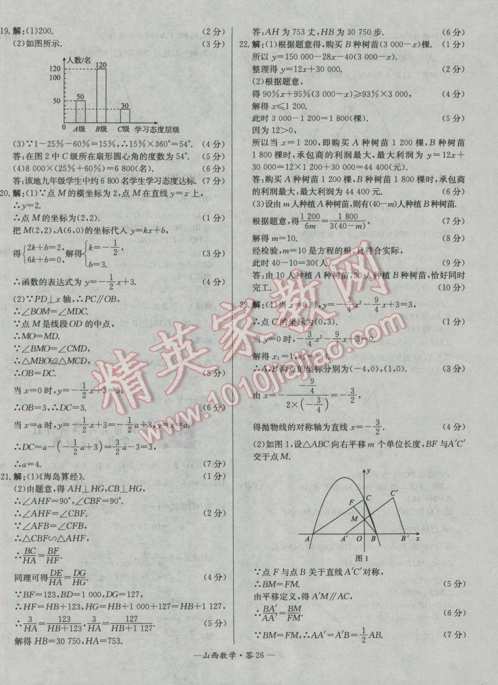 2017年天利38套山西省中考试题精选数学 参考答案第26页