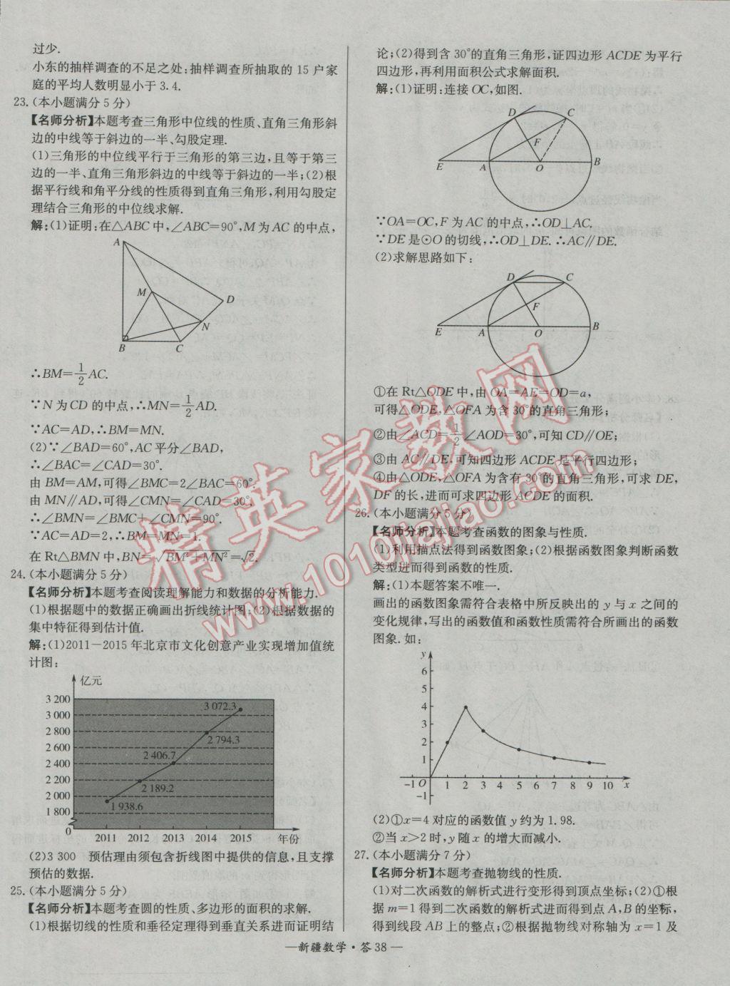 2017年天利38套新疆中考试题精选数学 参考答案第38页