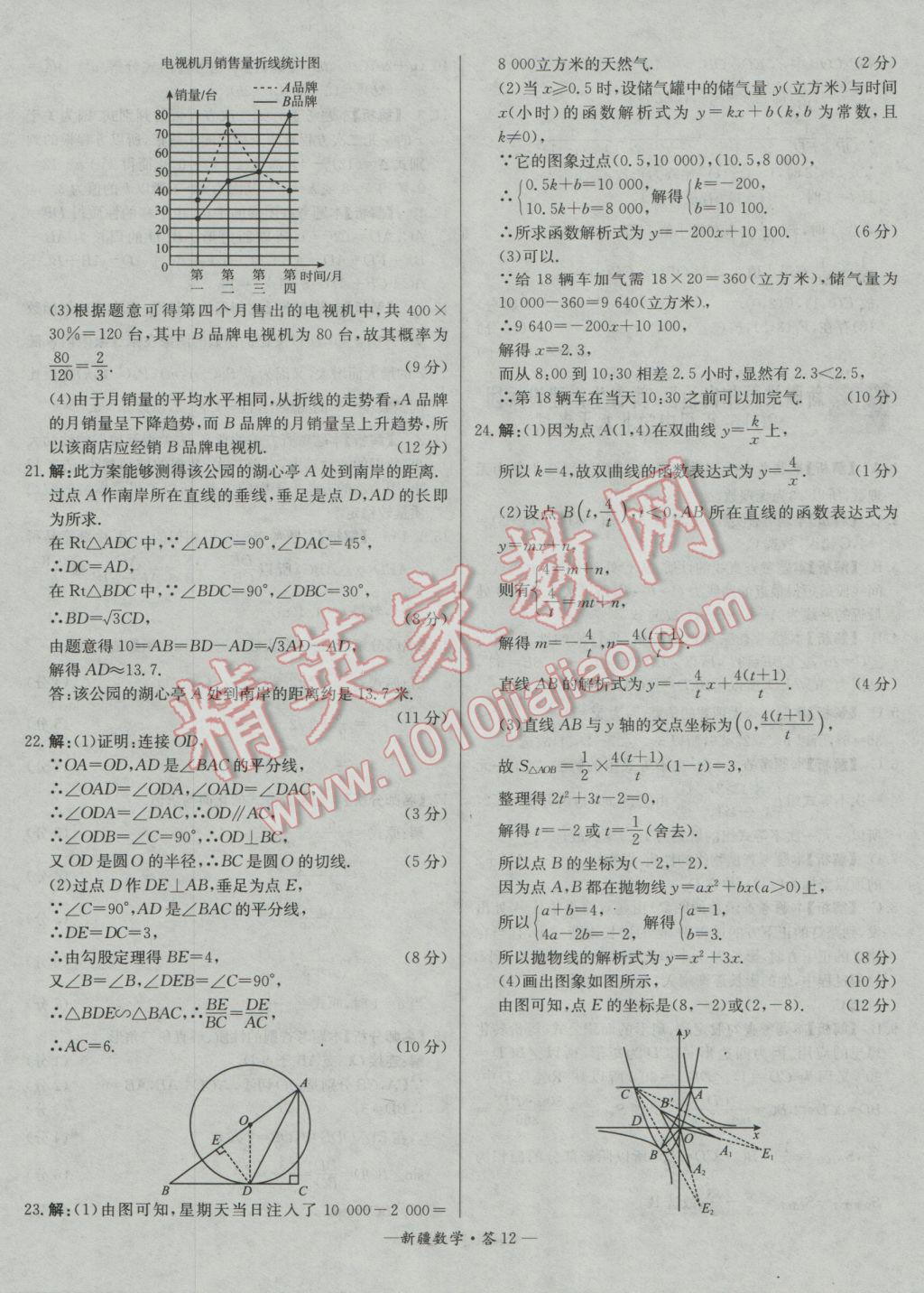 2017年天利38套新疆中考试题精选数学 参考答案第12页