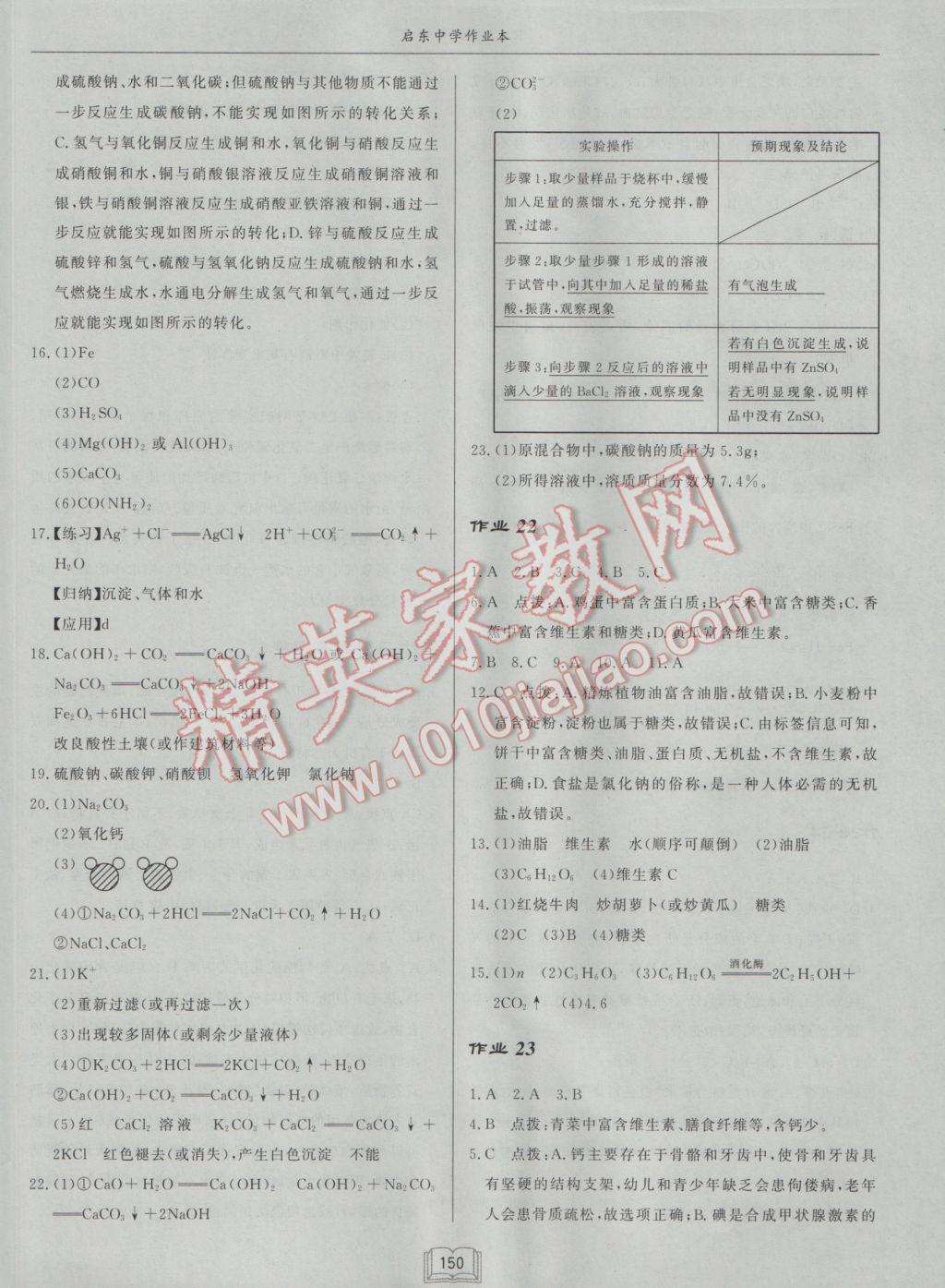 2017年啟東中學(xué)作業(yè)本九年級化學(xué)下冊人教版 參考答案第14頁