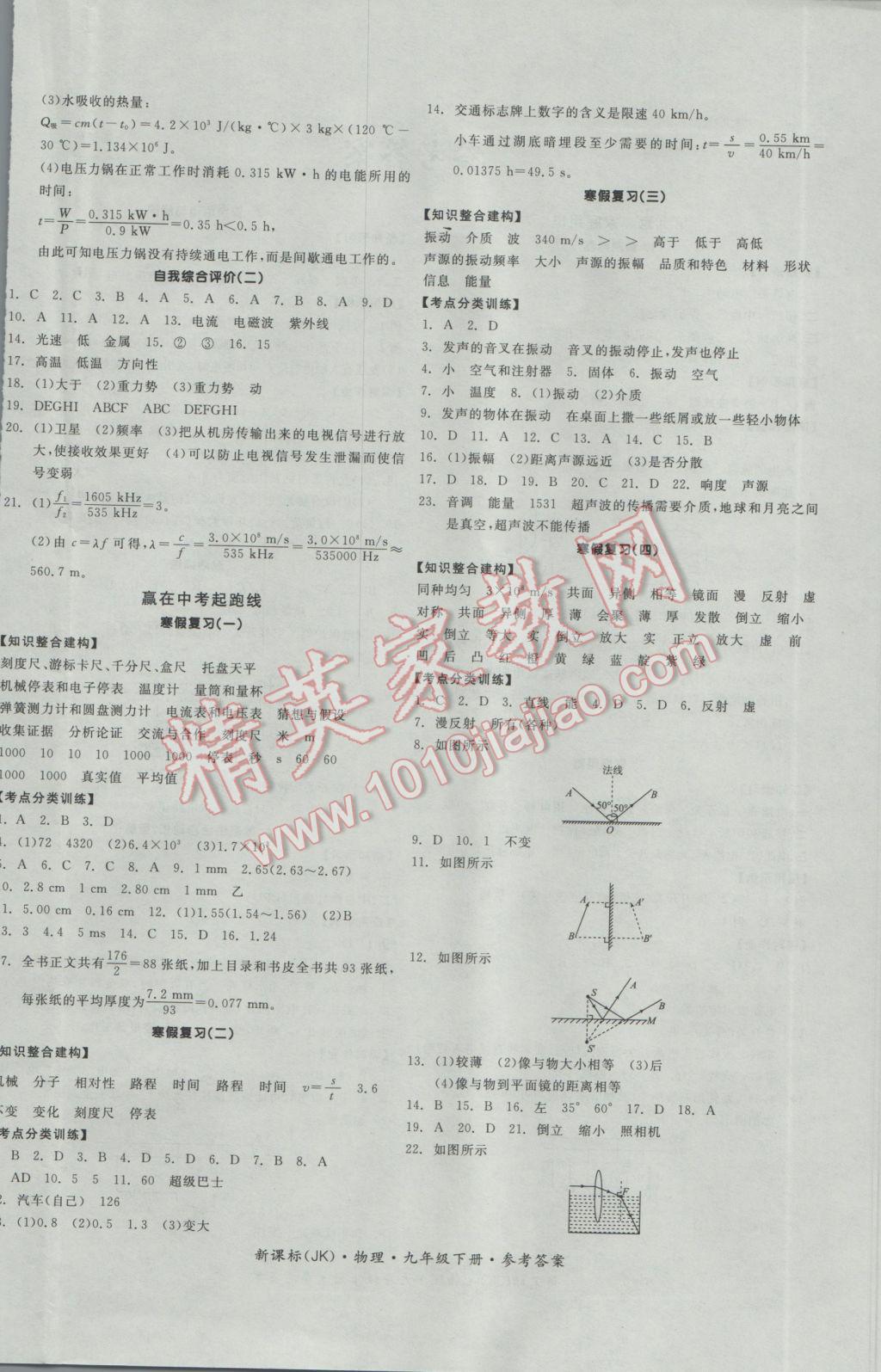 2017年全品学练考九年级物理下册教科版 参考答案第4页