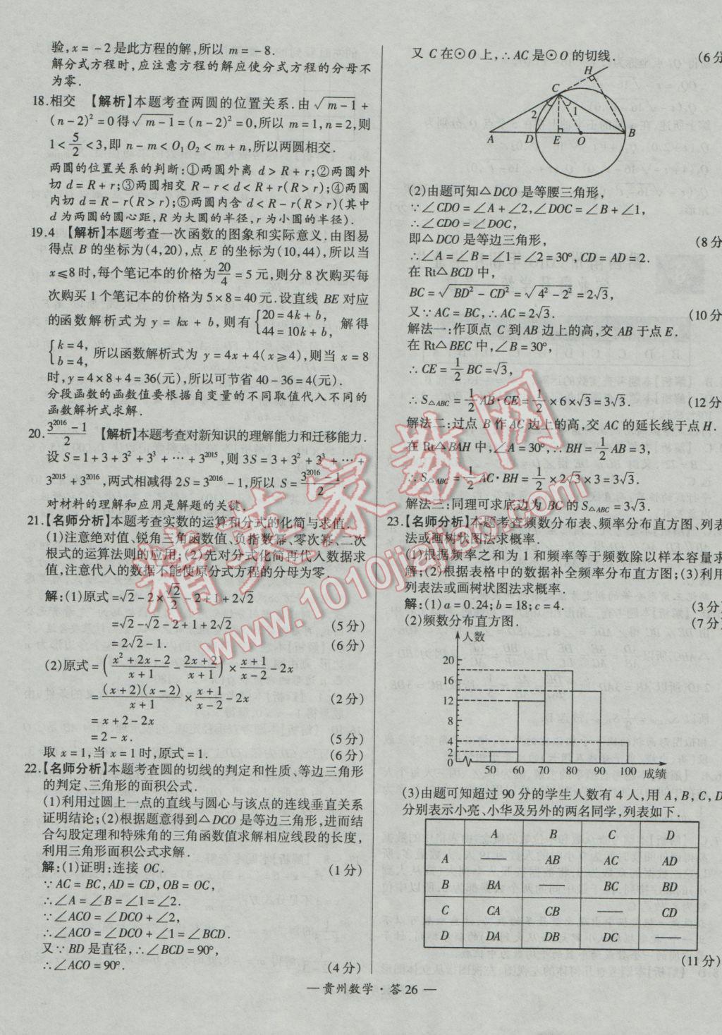 2017年天利38套貴州省中考試題精選數(shù)學(xué) 參考答案第26頁(yè)