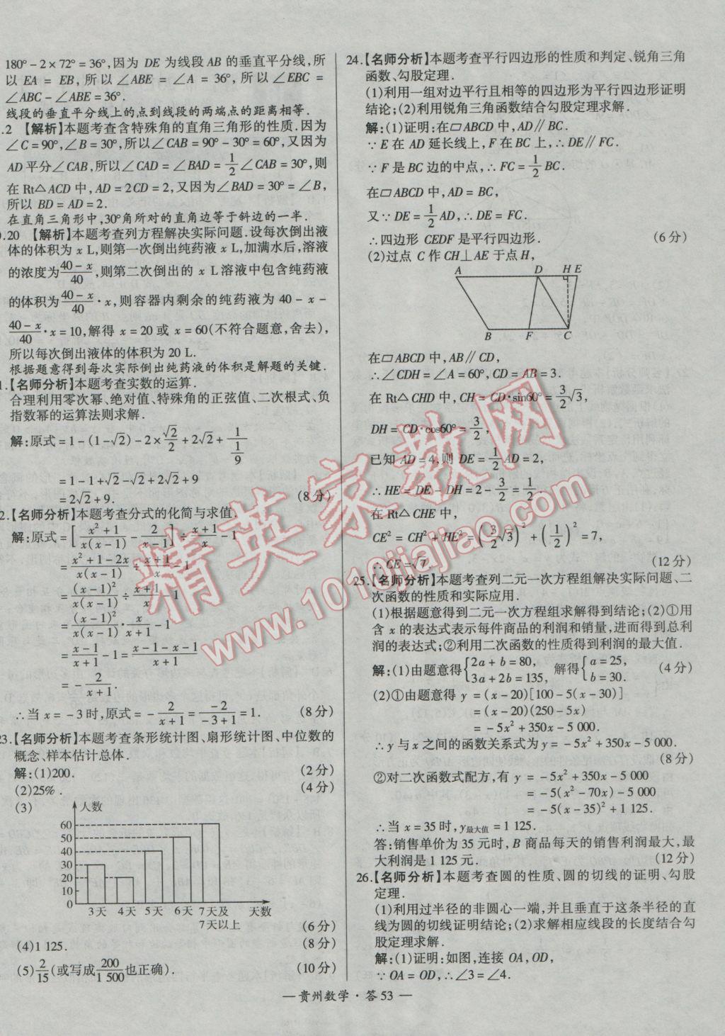 2017年天利38套貴州省中考試題精選數(shù)學(xué) 參考答案第53頁