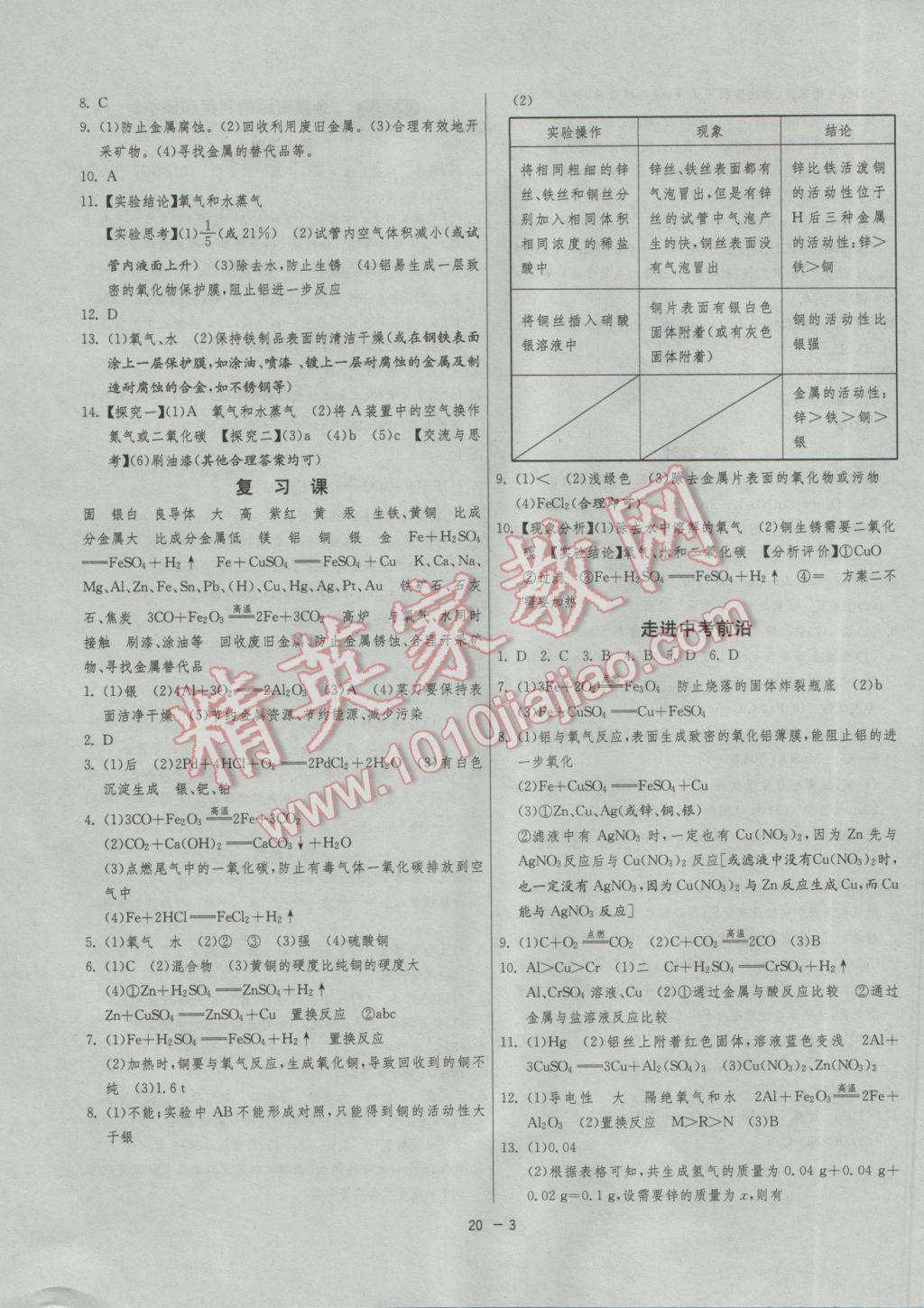 2017年1课3练单元达标测试九年级化学下册人教版 参考答案第3页