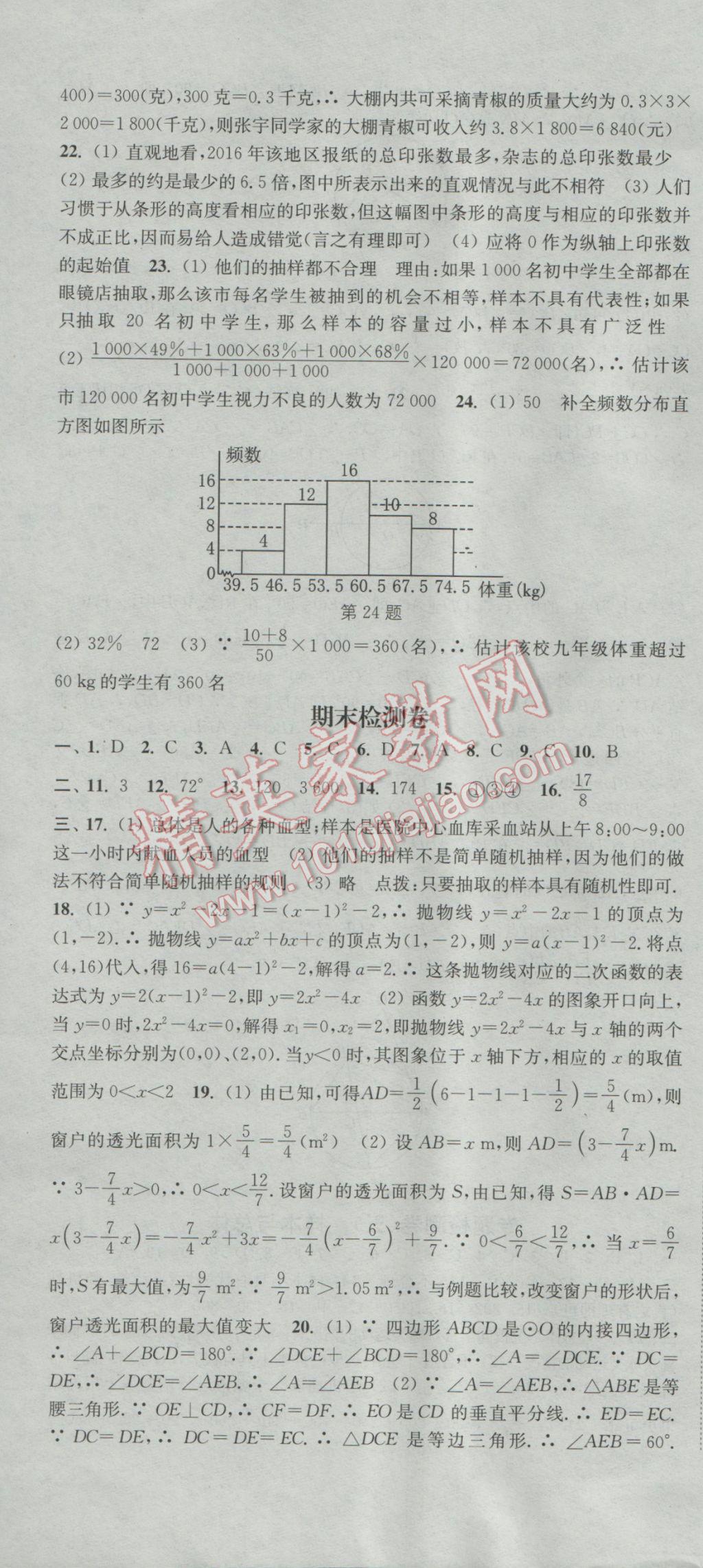 2017年通城学典活页检测九年级数学下册华师大版 参考答案第22页