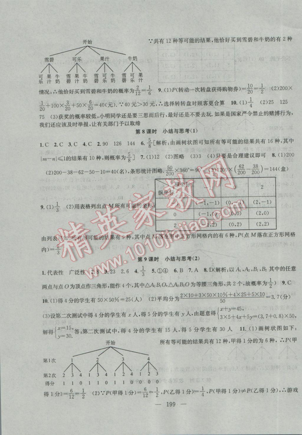 2017年金钥匙1加1课时作业加目标检测九年级数学下册江苏版 参考答案第27页