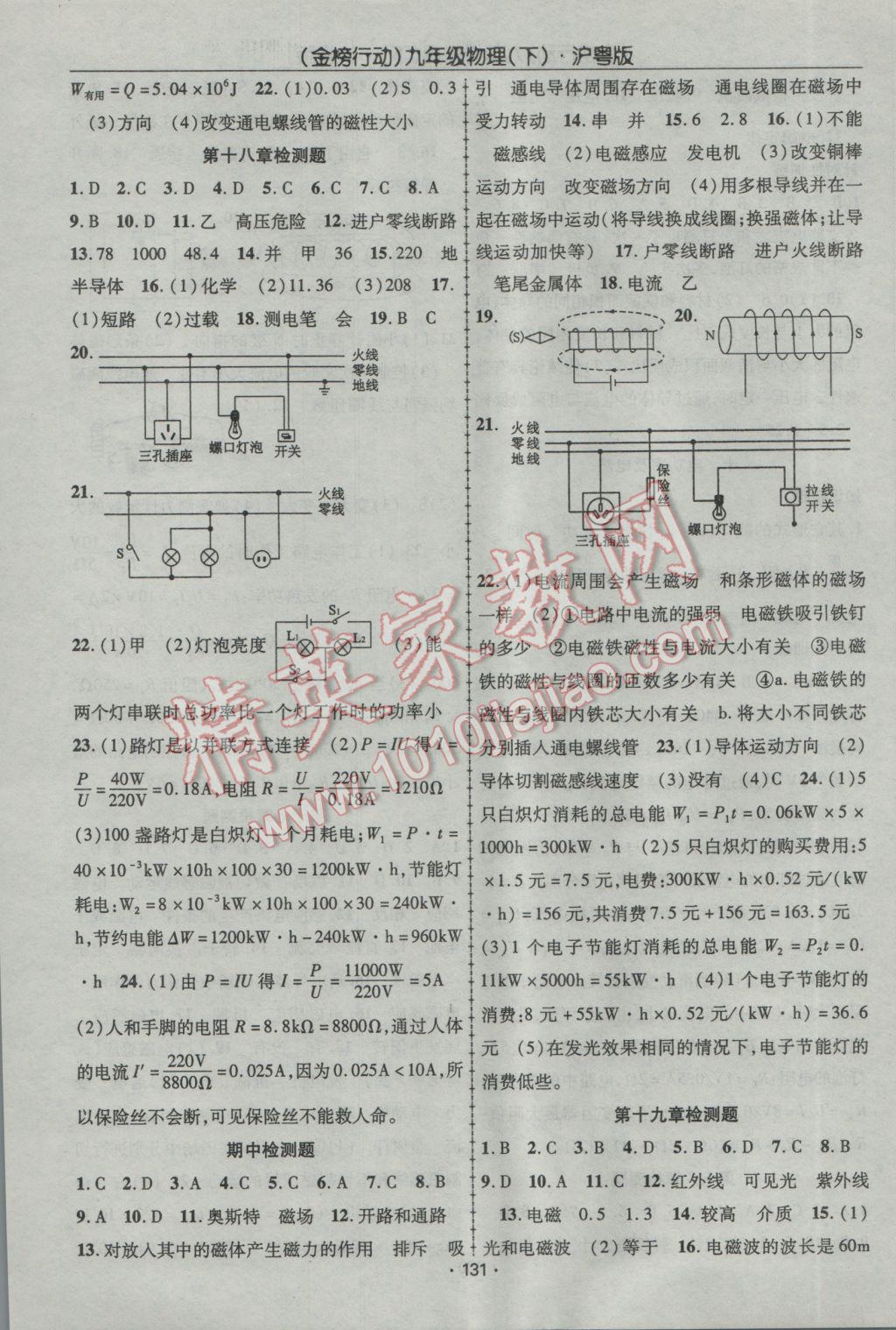 2017年金榜行動(dòng)課時(shí)導(dǎo)學(xué)案九年級(jí)物理下冊(cè)滬粵版 參考答案第11頁(yè)