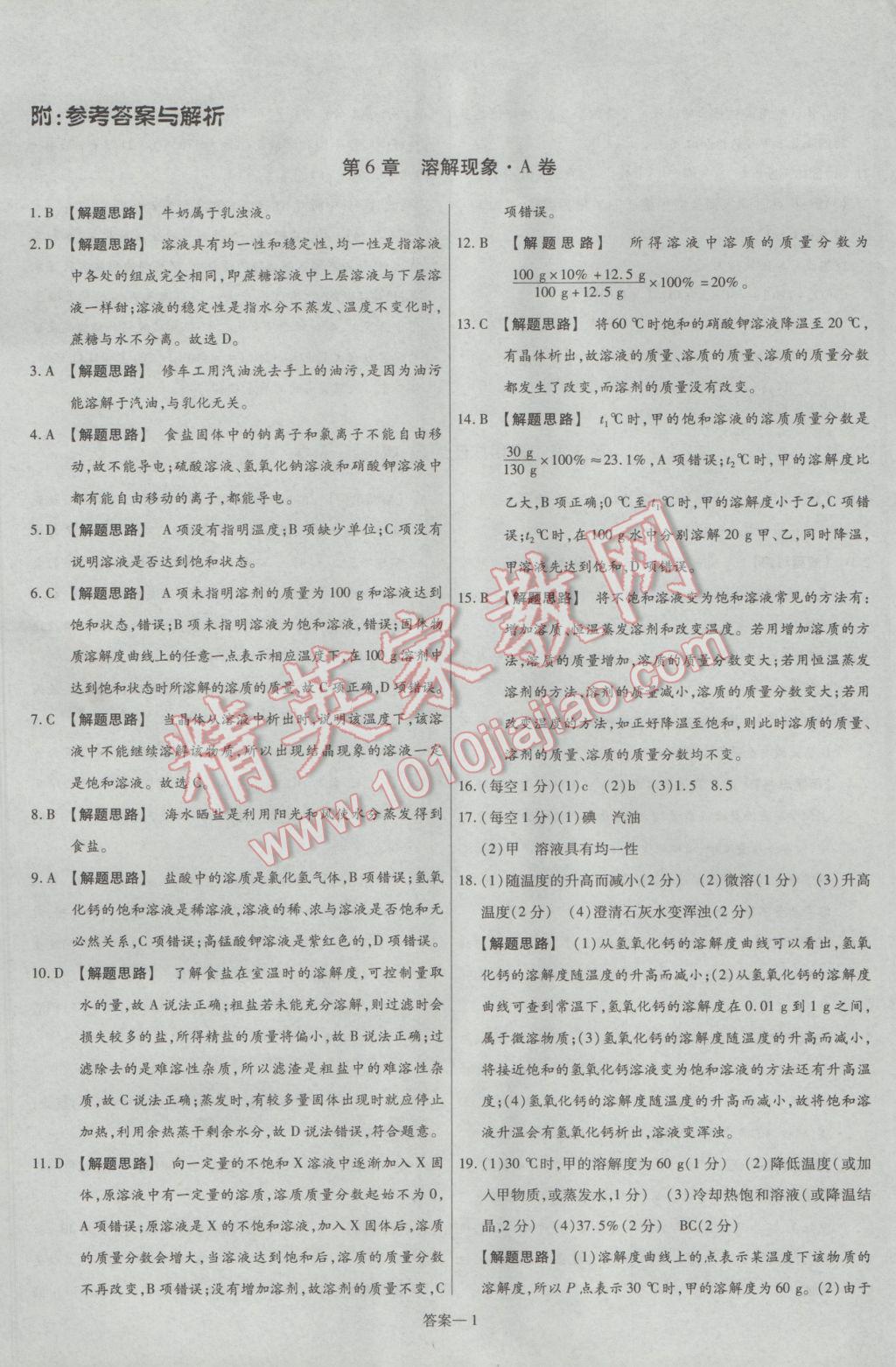 2017年金考卷活页题选九年级化学下册沪教版 参考答案第1页