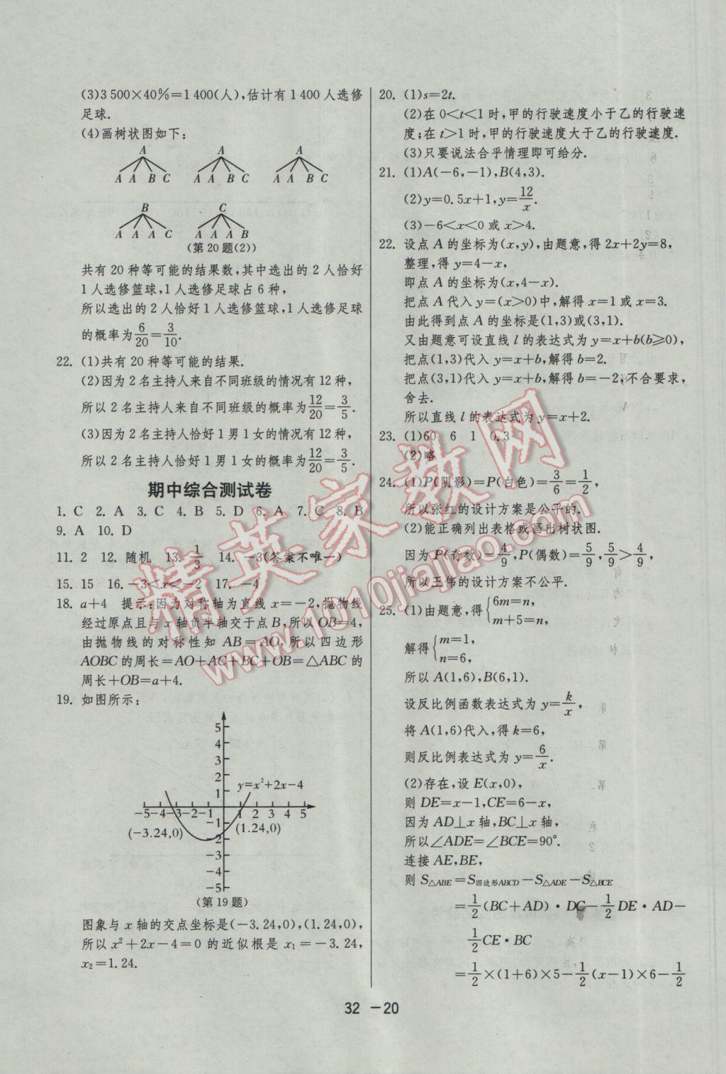 2017年1課3練單元達標測試九年級數學下冊青島版 參考答案第20頁