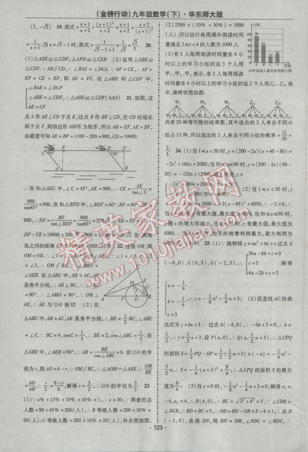 2017年金榜行動課時導(dǎo)學(xué)案九年級數(shù)學(xué)下冊華師大版 參考答案第19頁