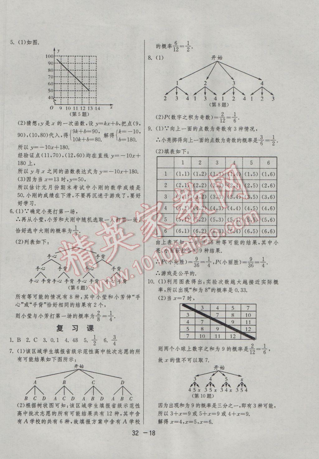 2017年1课3练单元达标测试九年级数学下册青岛版 参考答案第18页