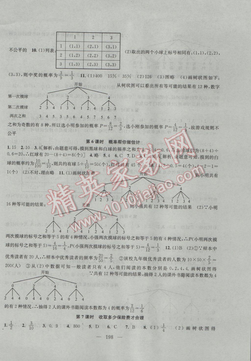 2017年金钥匙1加1课时作业加目标检测九年级数学下册江苏版 参考答案第26页