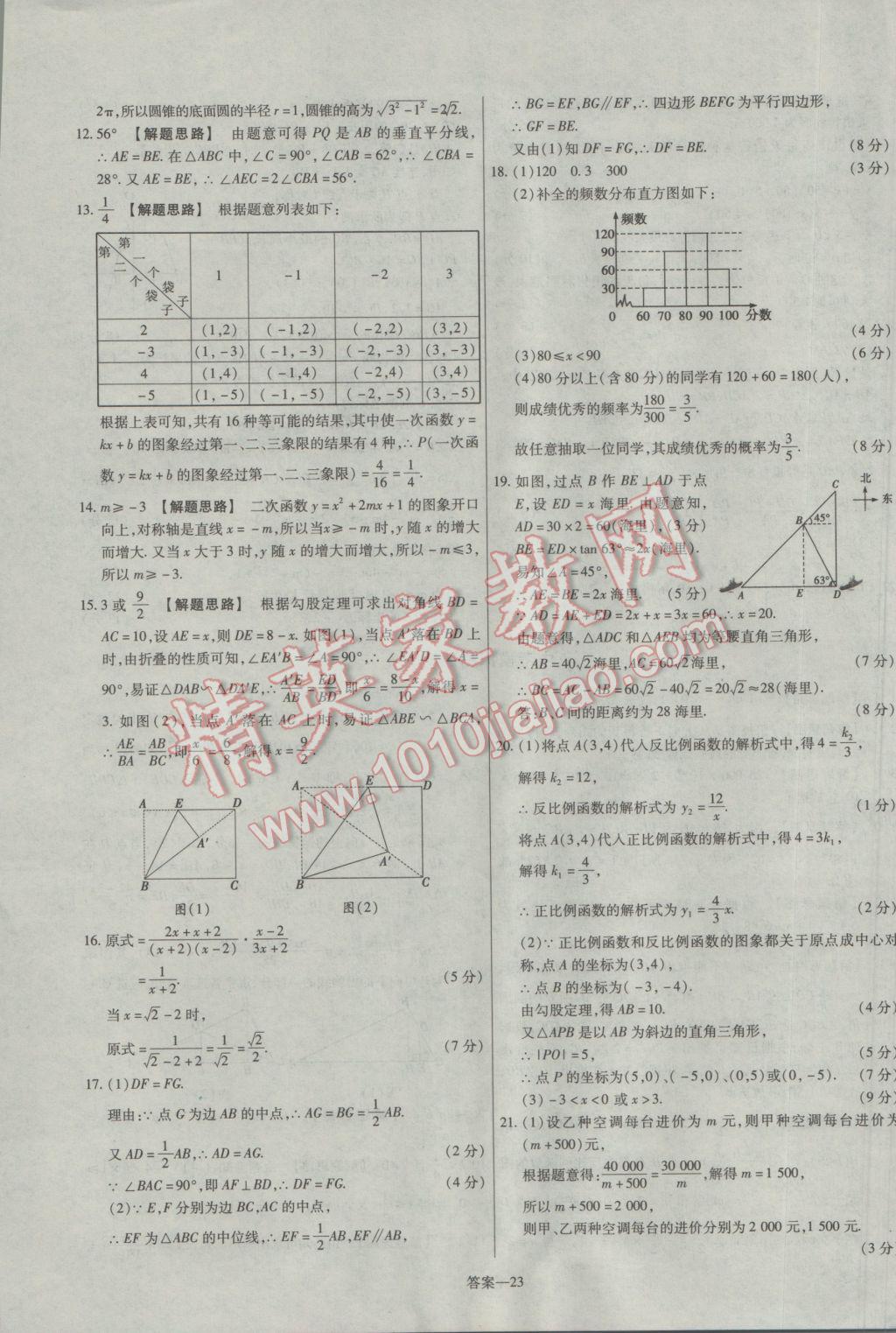 2017年金考卷活頁題選九年級數(shù)學下冊北師大版 參考答案第23頁