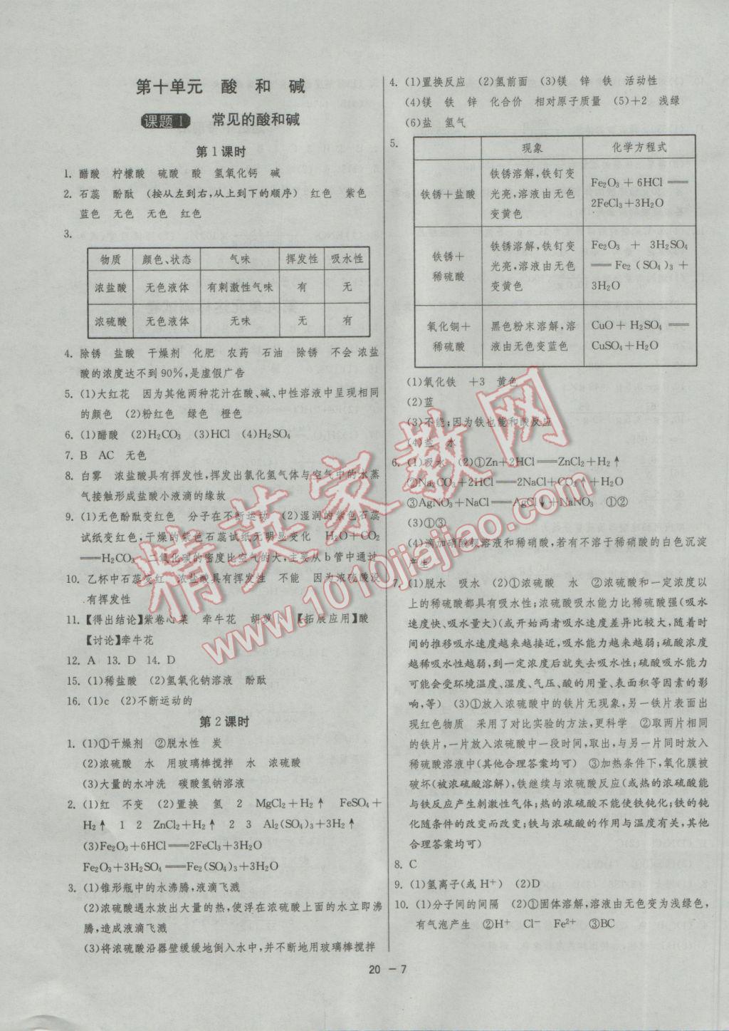 2017年1课3练单元达标测试九年级化学下册人教版 参考答案第7页