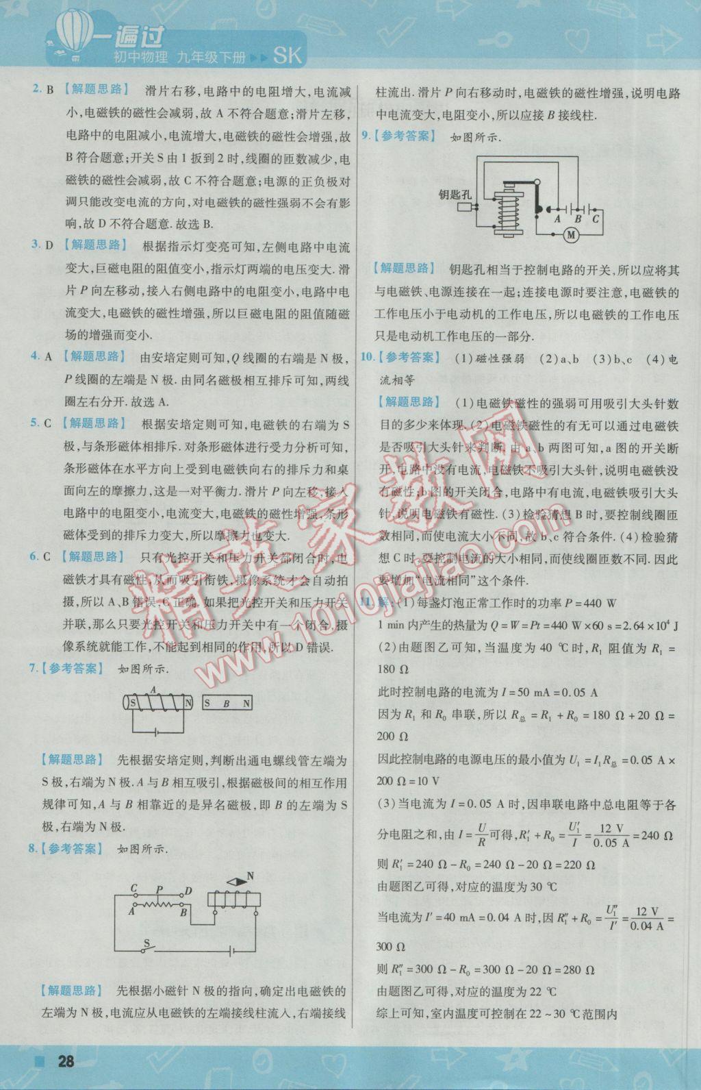 2017年一遍過初中物理九年級(jí)下冊(cè)蘇科版 參考答案第28頁(yè)