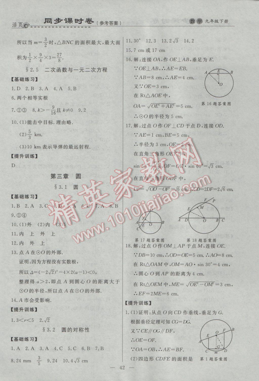 2017年初中知識(shí)與能力測(cè)試卷九年級(jí)數(shù)學(xué)下冊(cè) 參考答案第8頁(yè)