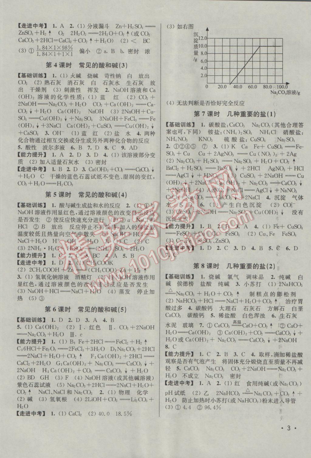 2017年百分百訓(xùn)練九年級化學(xué)下冊滬教版 參考答案第3頁