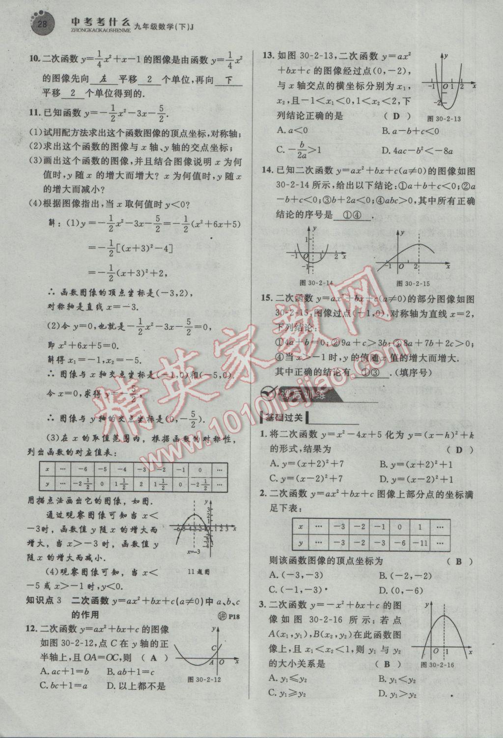 2017年中考考什么九年級數(shù)學(xué)下冊冀教版 第三十章 二次函數(shù)第92頁