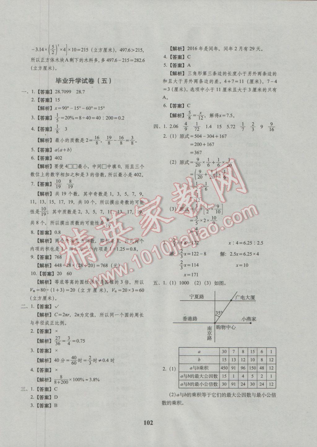 2017年68所名校图书小升初押题卷名校密题数学 参考答案第6页