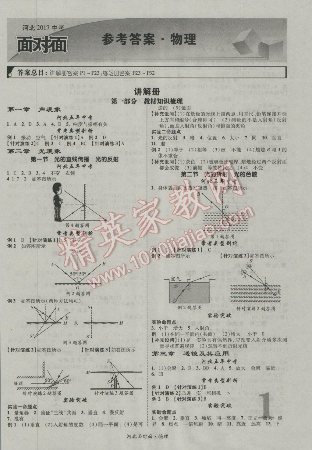 2017年河北中考面對(duì)面物理第13年第13版 參考答案第5頁(yè)