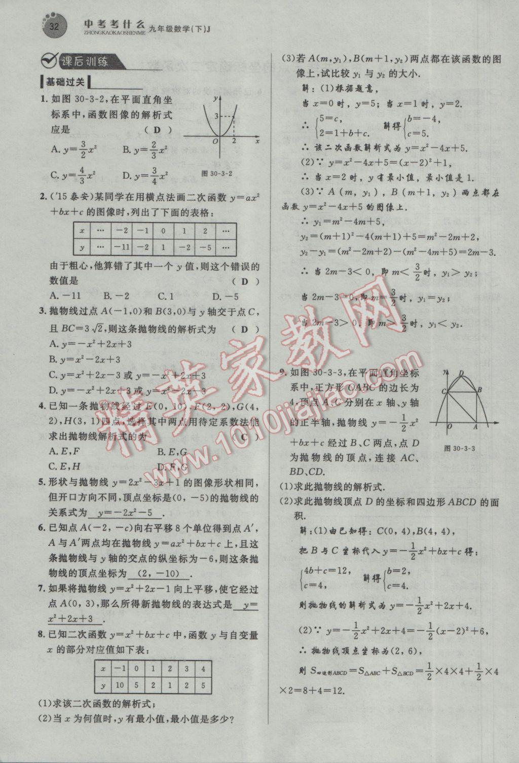 2017年中考考什么九年級(jí)數(shù)學(xué)下冊(cè)冀教版 第三十章 二次函數(shù)第96頁(yè)