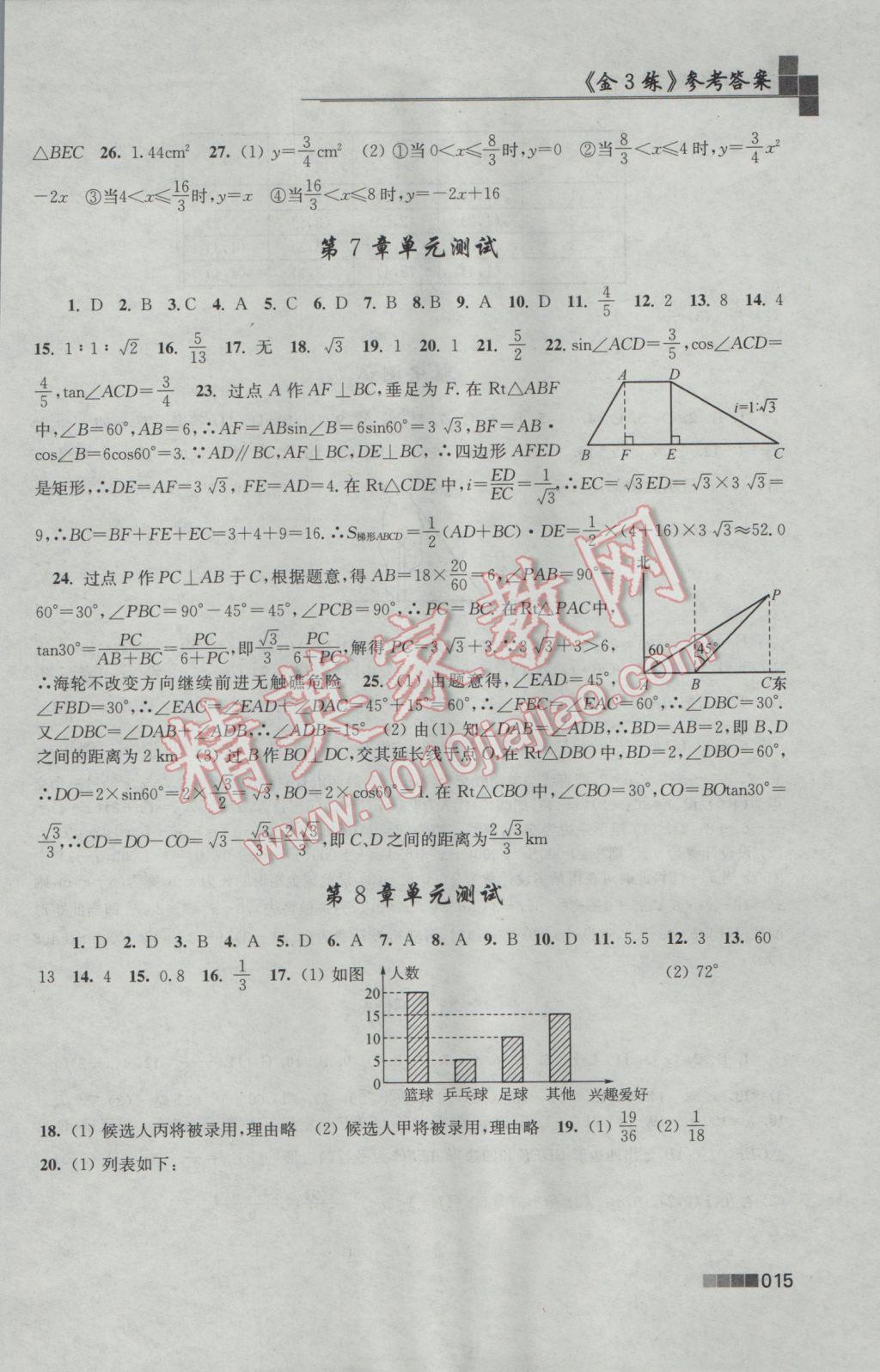 2017年新编金3练九年级数学下册江苏版 参考答案第15页