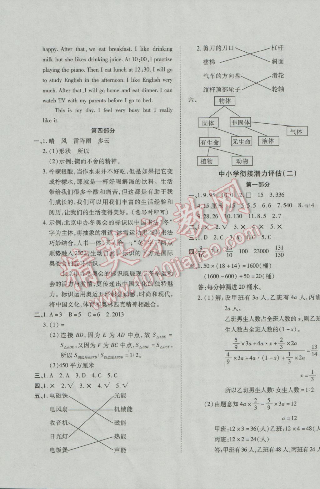 2017年名校密卷小升初模拟试卷语文 参考答案第11页