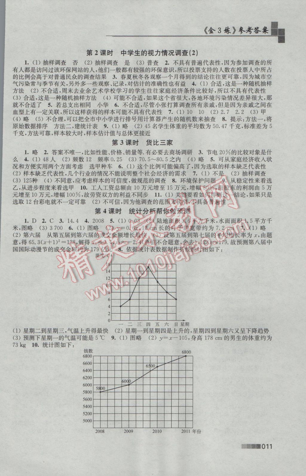 2017年新編金3練九年級(jí)數(shù)學(xué)下冊(cè)江蘇版 參考答案第11頁