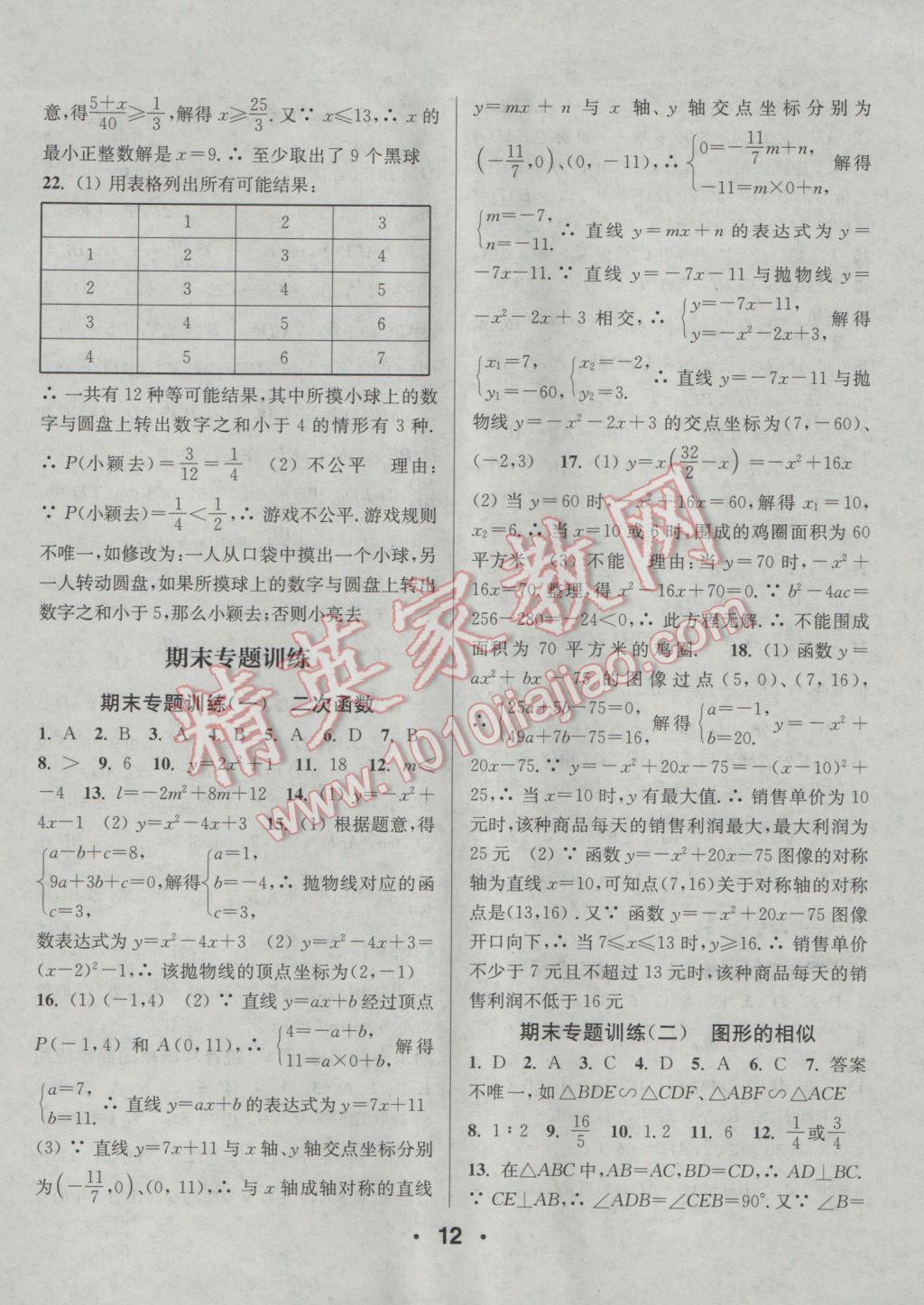 2017年通城學典小題精練九年級數(shù)學下冊蘇科版 參考答案第12頁