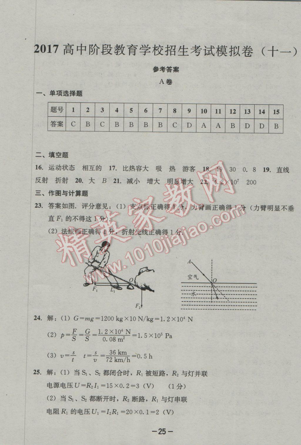 2017年成都備戰(zhàn)中考8加2物理 參考答案第25頁