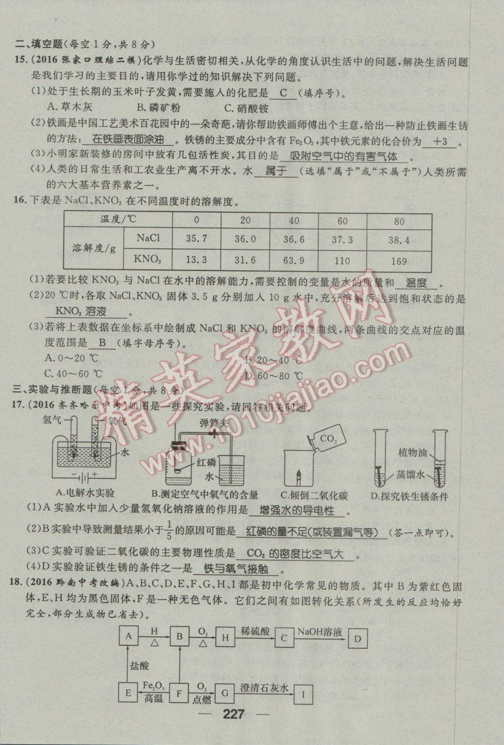 2017年鴻鵠志文化河北中考命題研究中考王化學(xué) 第三編活頁(yè)檢測(cè)卷第187頁(yè)