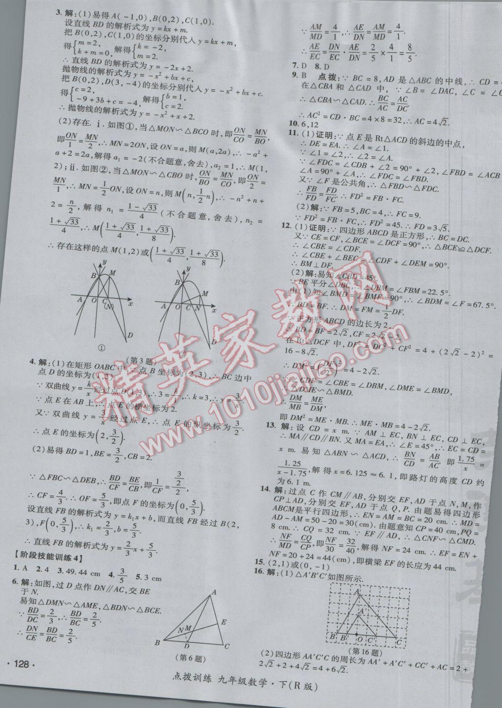 2017年点拨训练九年级数学下册人教版 参考答案第31页