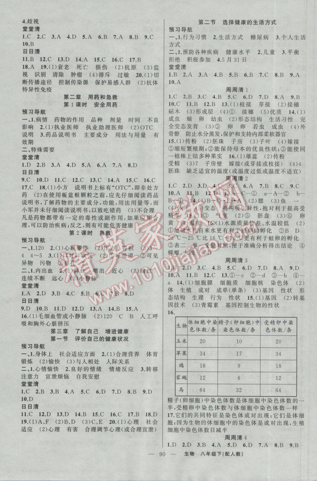 2017年四清导航八年级生物下册人教版 参考答案第3页