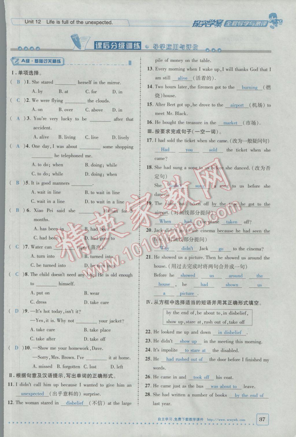 2017年探究學(xué)案全程導(dǎo)學(xué)與測評九年級英語下冊人教版 Unit 12 Life is full of the unexpected第37頁